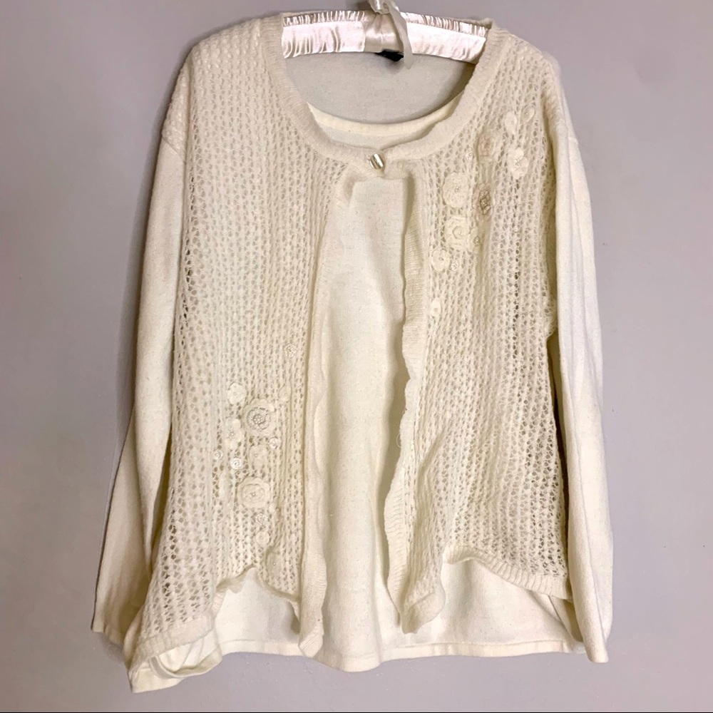 Vintage JENNY plus size 3x sweater winter white crochet over lay pullover women